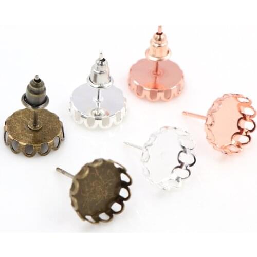 10/12/14/16mm 20pcs 3 Colors Plated Earring Studs,Earrings Blank/Base,Fit 10-16mm Glass Cabochons,earring setting;Earring Bezels