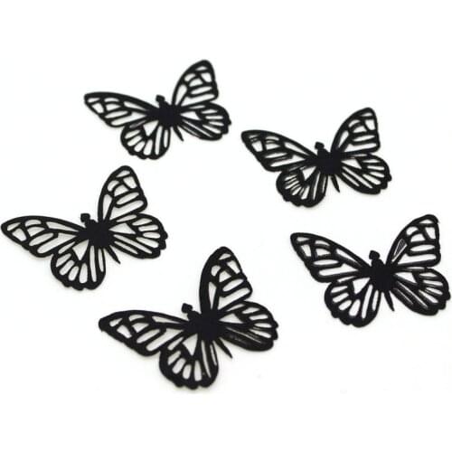 100PCS Solid Color Mesh Fabric Black Butterfly Appliques 4cm Translucent Butterfly for Party Decor, Doll Embellishment