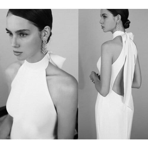 2021 Sexy Summer Boho Wedding Dresses Simply Satin Halter Backless Beach Bridal Gowns Vestidos De Noiva New