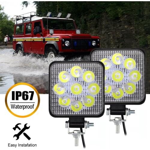 2X 9 LED 27W Car Work Light 12V 24V Car LED Spotlight Square Auto Truck Off Road Mini Ledbar Off-road Jeep ATV UAZ Accessories