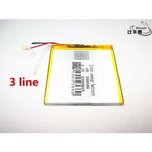 3 line 2pcs/lot Good Qulity 3.7V,4000mAH 398686 Polymer lithium ion / Li-ion battery for tablet pc BANK,GPS,mp3,mp4