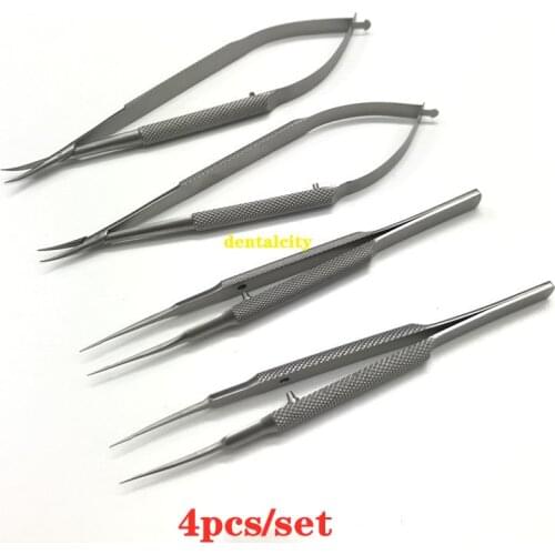 4pcs/set 12.5cm scissors+Needle holders +tweezers stainless steel surgical tool Ophthalmic microsurgical instruments
