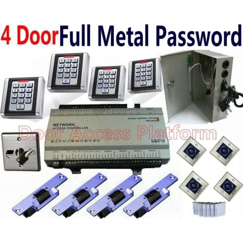 4 OutDoor UPS Power with Full Metal Keypad passoword Pin code+RFID ID Access reader+Electro Strike lock+Key switch emergency but