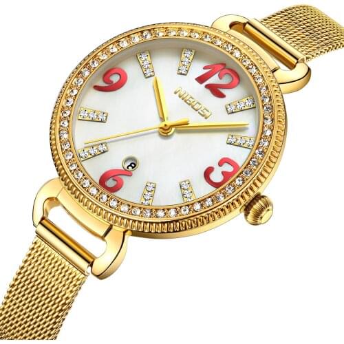 NIBOSI Bracelet Japan Quartz Movement Stainless Steel Mesh Band Women Watch Waterproof Gold Lady Watch Montre Relogio Feminino
