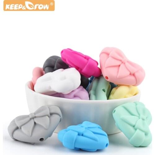 Keep&Grow Baby Silicone 10pcs Love Bow Beads Food Grade Silicone Teether Product Non-toxic DIY Teething Pacifier Chain Oral Care