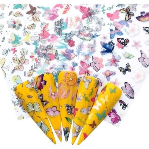 FWC Butterfly Flower Designs Mixed Designs Nail Art Transfer Sticker Starry Paper Adhesive Floral Prints Nail Art Decor Tip