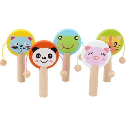 Cartoon Animal Wooden Handheld Musical Rattle Drum Shaker Education Baby Toy