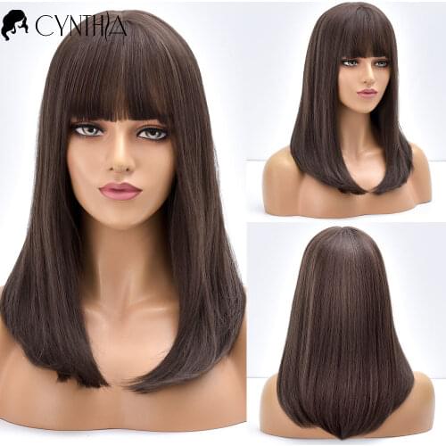 Long Wigs With Bangs Straight Heat Resistant Synthetic Wig For Black White Women Daily Colorful Fiber Cosplay Hair Wig