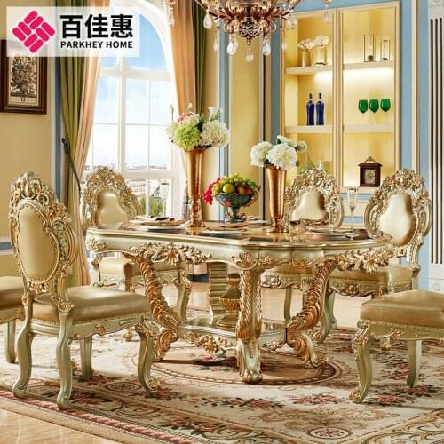 Baijia Huiou solid wood French rectangular 6-person high grade household dining table and chair