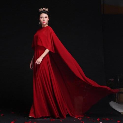 Mingli Tengda Elegant Chiffon Shawl Bridal Wedding Banquet Capes Cloak Beach Photo Cloak Red/white/black Cape Shrug Bolero Women