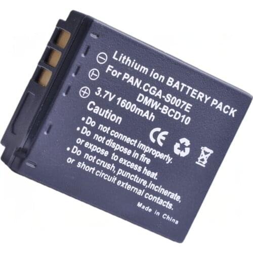 1Pc 1600mAh CGA-S007E S007 DMW-BCD10 battery for Panasonic DMC TZ1 TZ2 TZ3 TZ4 TZ5 TZ50 TZ15 Lumix DMC-TZ15GK Battery