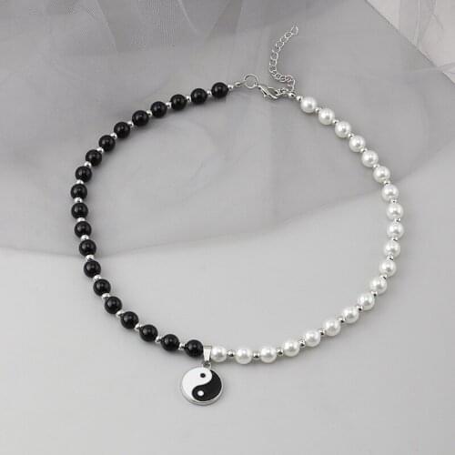 Gothic Yinyang Necklace Hip Hop Jewelry Alloy Black White Beads Choker Necklace For Women Wholesale Best Gift for Lovers