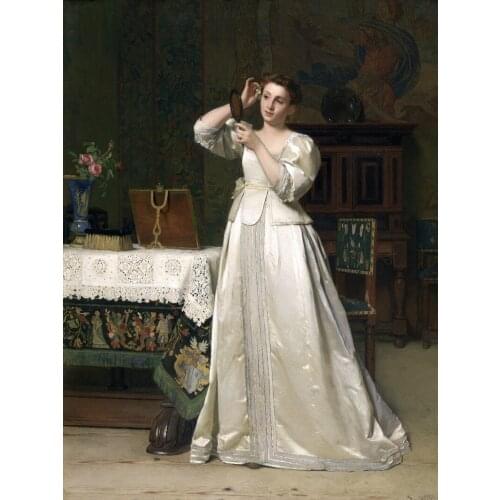 Classical figurative painting canvas portrait poster beauty picture elegant lady dressing with mirrors modernn home decor