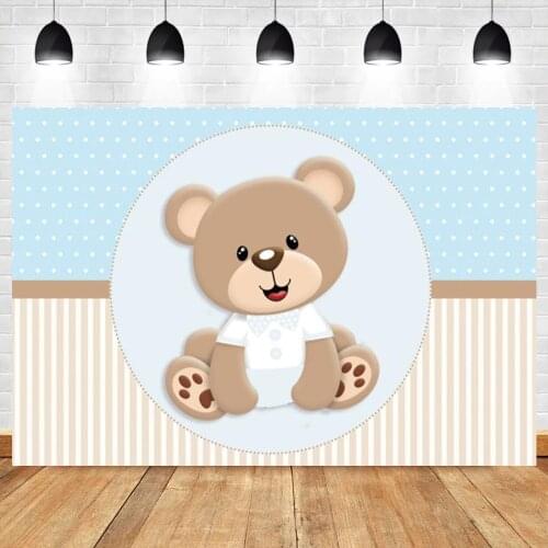 Laeacco Teddy Bear Backdrop For Photography Newborn Baby Boy Birthday Party Decor Customized Photo Background Photo Studio