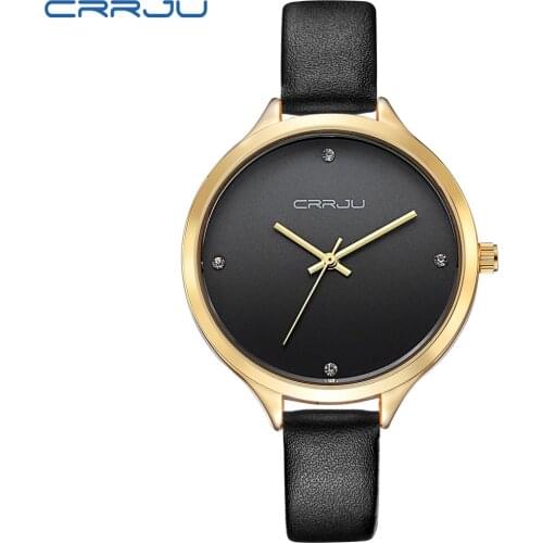 Top Brand Luxury CRRJU Women Watch Fashion Leather Strap Women Dress Wristwatch Casual Minimalist Waterproof Watch Women Gift