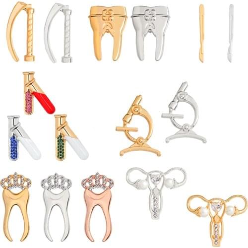 Chemical Test Tube Metal Brooch Creative Scalpel Microscope Syringe Female Uterus Badge Pin Doctor Nurse Coat Jewelry Gift
