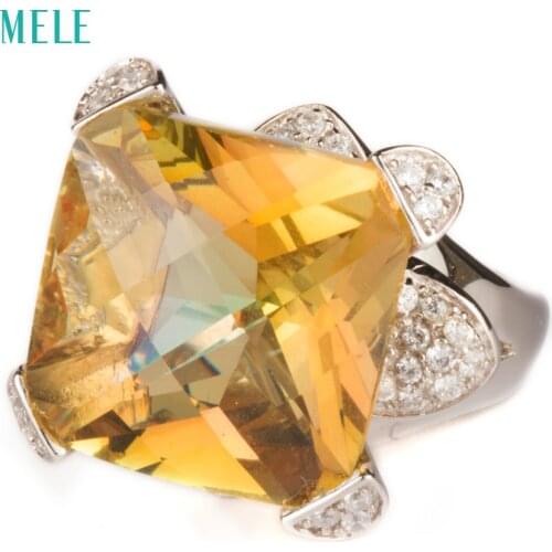 Mystic quarts and natural smoky quarts silver ring, square 18X18 , fashion style for ladies