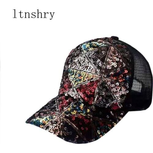Fashion Summer Women Girl Ponytail Hat Baseball Cap New Baseball Sequins Shiny Snapback Sun Caps for Outdoor Activity