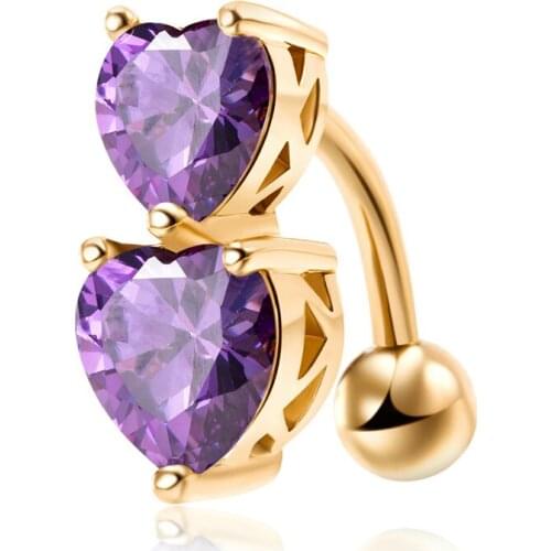 Fashion Double Heart Belly Button Rings AAA Zircon Surgical Steel Body Jewelry Sexy Navel Piercing Ombligo Women Girl Gifts