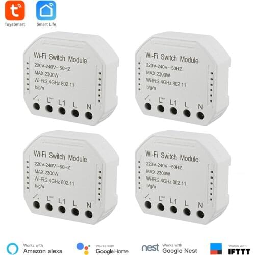 Smart Life 4 pieces Tuya smart WiFi switch module turn your old switch into smart , compatible with alexa , google home