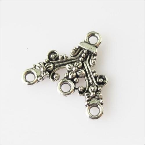 30 New Flower Connectors Tibetan Silver Tone Charms Pendants 16.5x18mm