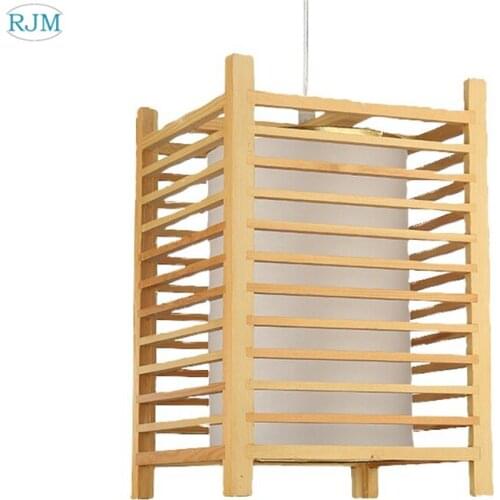 Japan Style Wooden Pendant Light Personality Creative E27 Hang Lamp for Japanese Restaurant Living Room Theme Hotel LED Lighting