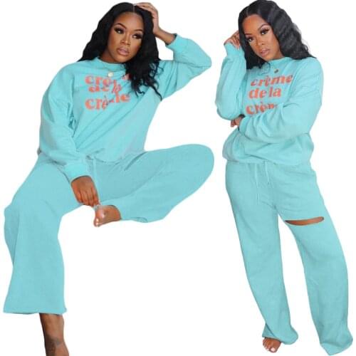 S390030 Wholesale Items Fall Womens Print Two Piece Pants Set Womens Long Sleeve 2 Piece Outfit Two Piece Sets -ZL