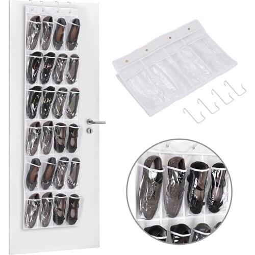 24 Grid Foldable Wardrobe Wall Door Back Hanging Bag Transparent Underwear Hanging Rack Shoe Storage Organizer Sundries Pouch
