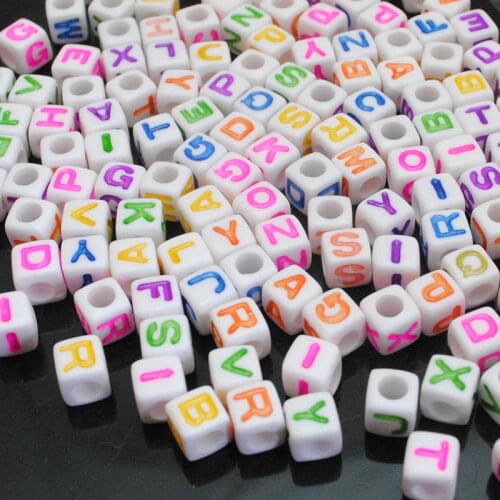 Mixed Acyrlic Letter/ Alphabet Cube Beads 7x7mm(1/4"x1/4"), sold per packet of 100