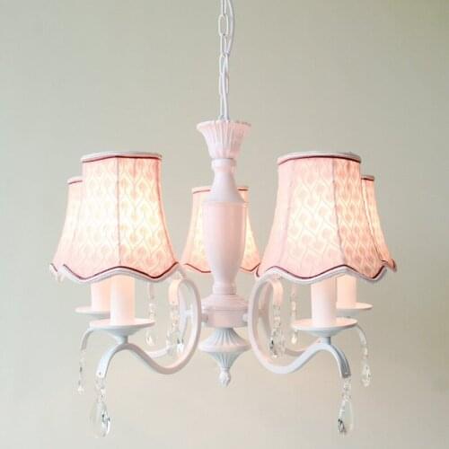 Modern Pink Fabric Lampshade Chandelier Lighting E14 European Crystal Dining Room Girls Bedroom Pendant Lamp Fixture New PL621