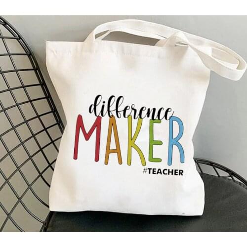 Shopper Teacher Difference make Printed Tote Bag women Harajuku shopper Funny handbag girl Shoulder shopping bag Lady Canvas Bag
