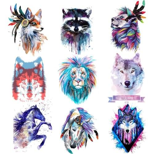 Punk Animal Thermo-Stickers On Clothes Iron On Patches For Clothing Applications Lion Horse Wolf Stripes Patches Para Jaquetas