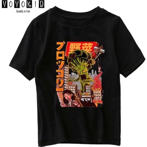 Streetwear T-shirt Little Girl Boy Cute Sweet Brocolin Monster Attack Humma Chlidren Summer Top Baby T Shirt Cartoon Shirt