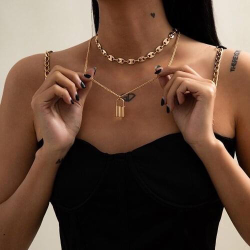 Vintage Double Iron Chain Choker Necklace For Women Exaggerated Pig Nose Shape Clavicle Necklace Trendy Jewelry Accessories