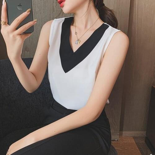 Casual V-Neck Splicing Sexy Solid Satin Woman Camis Tank Tops Render Chiffon Sleeveless Camisole Top Halter Camis Tops