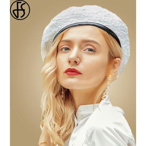 FS 2021 New Summer Berets Hat Women French Artist White Beret Painter Hat British Vintage Black Girls Female Casual Foldable Cap
