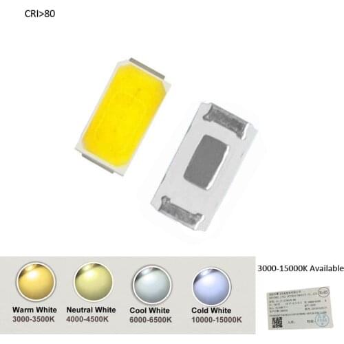 CRI 80 100pcs 5730 0.5W-150Ma 50-75lm 3200K 4000K 5000K 5500K 6000K 15000K Warm White Light SMD 5730 LED 5730 diodes (3.2~3.4V)