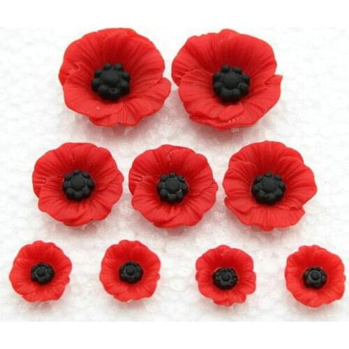 100pcs Artificial Resin Poppy Flower Flatback Embellishment Miniature Artificial Flower 12-23mm Jewelry Accessory Home Decor