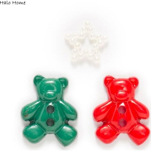 100pcs Christmas Bear Resin Buttons Sewing Scrapbooking Clothing Handwork Decor Gift Crafts Card Making Fabric Accessories 20mm