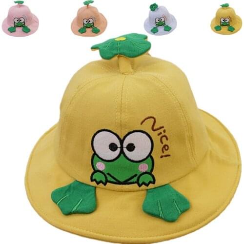 4 Colors Cartoon Frog Dome Fisherman Hat Sun Protection Bucket Cotton Cute Children Cap