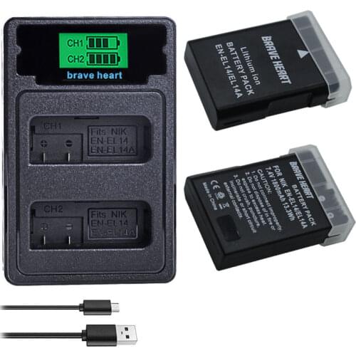 4Pcs EN-EL14a EN-EL14 EN EL14 Battery + LCD USB Dual Charger For Nikon Battery D5500 D5300 D3300 D5100 D5200 D3100 D3200 P7000