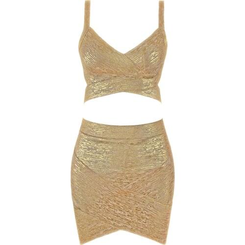 Wholesale Women Summer Bandage Dress Vestidos 2020 Sexy V Neck Bronzing Two Piece Bodycon Evening Party Dress