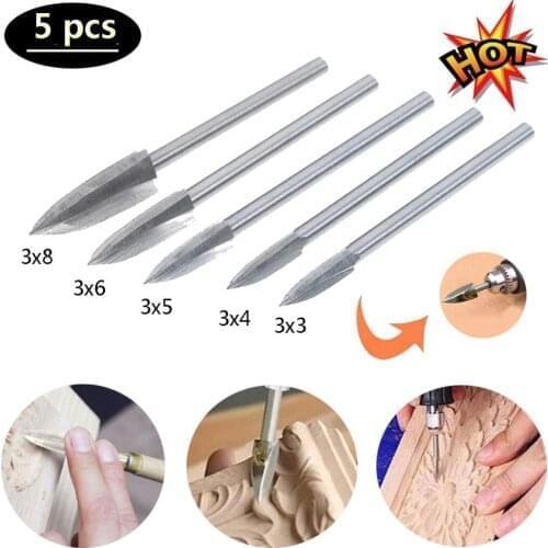 5Pcs/set 3mm Shank 3-8mm Milling Cutters White Steel Sharp Edges Woodworking Tools Three Blades Wood Carving Knives