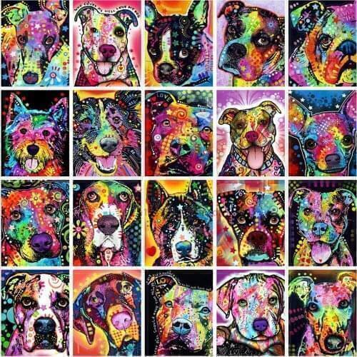 5D DIY Full Drill Diamond Painting Colorful Dog Pit Bull Animal Diamond Mosaic Embroidery Cross Stitch Kits Art Home Decoration