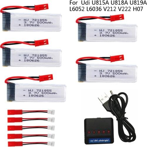 Lipo Battery 3.7V 500mAh with 5in1 Charger for Udi U815A U818A U819A L6052 L6036 V212 V222 H07 RC Battery accessory 721855