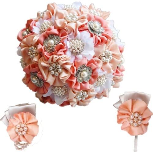 Burgundy Wedding Bouquet Artificial Crystal Bridal Bouquets 2019 Groom Boutonniere Bridesmaid Wrist Flower Corsage Bracelet Set