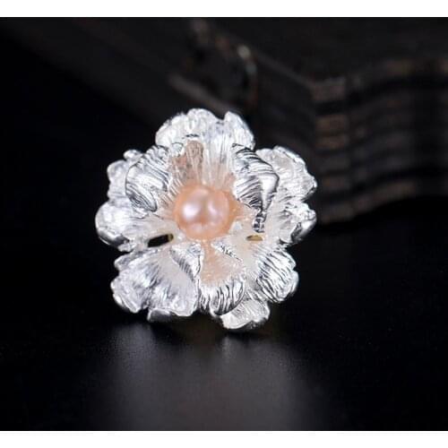 Peony Pink Pearl Brooch 925 Sterling Silver Pin Women Office Wear Full Dress Pins Suit Fine Jewelry Luxury Gifts Lady Collar