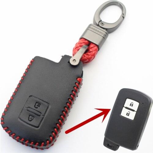 FLYBETTER Genuine Leather 2Button Keyless Entry Smart Key Case Cover For Toyota Camry/Crown/Land Cruiser/RAV4 L323