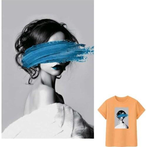 Black And White Photo Iron-On Transfer For Clothing DIY Washable T-Shirts Heat Transfer Thermal Stickers Literary Girl Patches