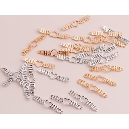 10pcs 40x7mm Long Hollow Letters Mama Hearts Connector Pendants Necklaces Bracelets Handmade Mothers Day Making Accessories